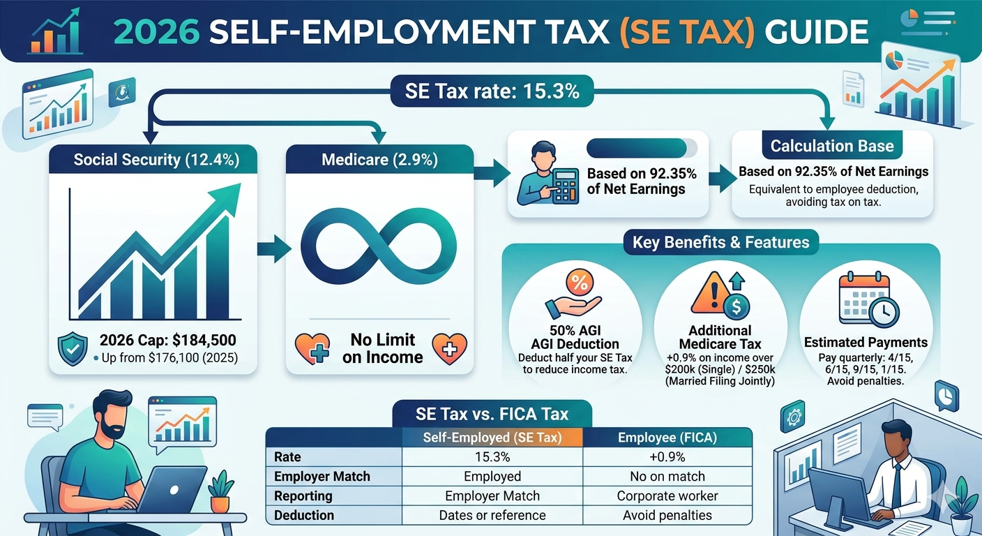 Self-employment tax explained: 15.3% SE tax rate, Schedule SE, and how freelancers and independent contractors calculate and pay SECA taxes