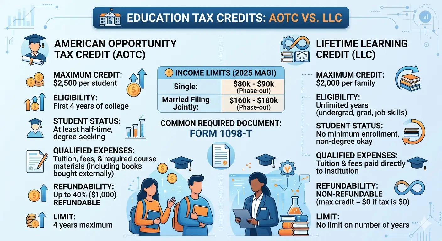 AOTC vs LLC education tax credits comparison guide explained by an Enrolled Agent