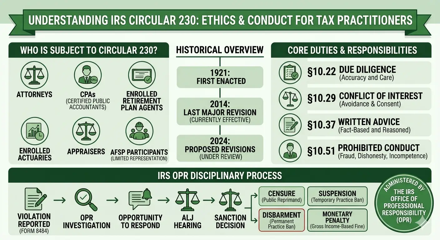 IRS Circular 230 overview — ethics rules for EAs, CPAs, and attorneys practicing before the IRS