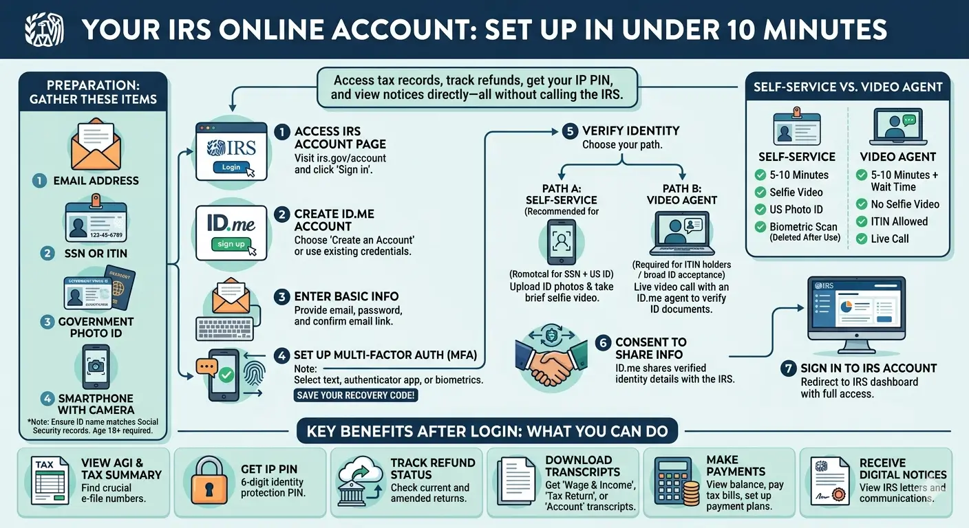 How to create an IRS online account with ID.me identity verification step by step guide by an Enrolled Agent