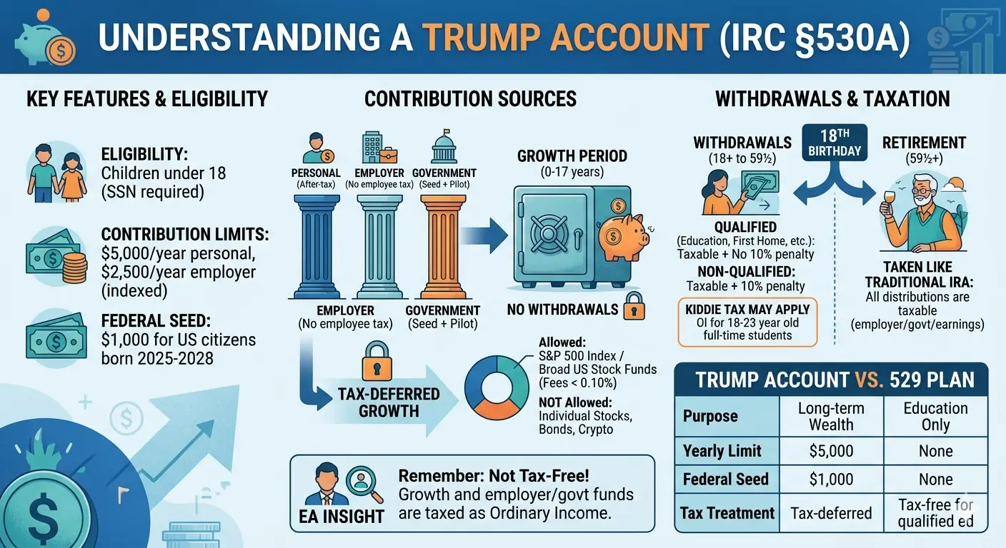 What Is a Trump Account — IRC §530A tax-deferred investment account for children explained by an Enrolled Agent