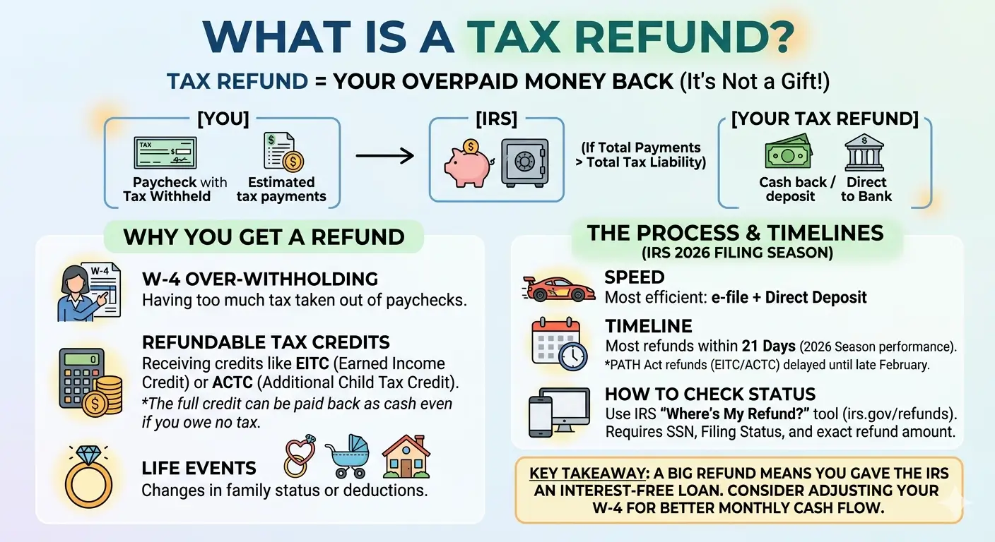 What is a tax refund — how overpayment withholding and IRS refund process works explained by an Enrolled Agent