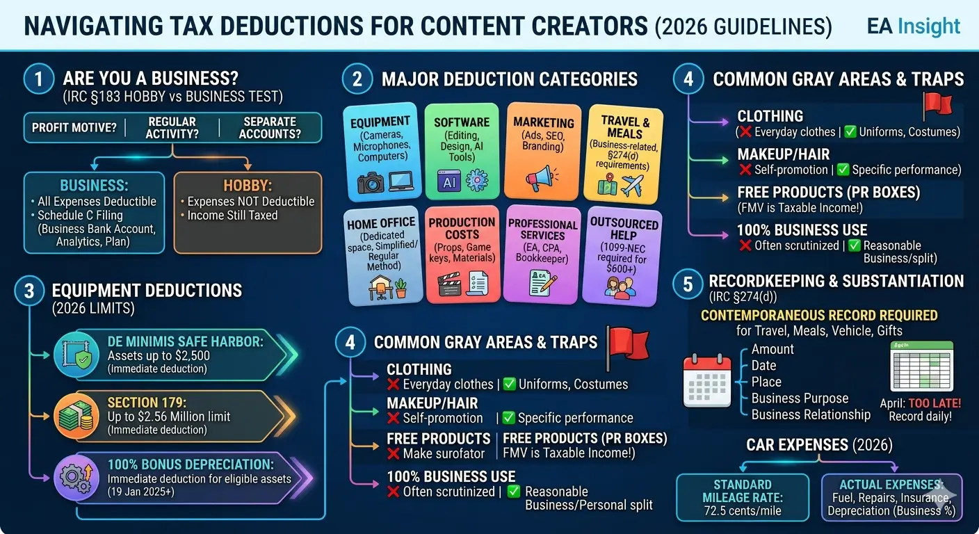 Tax deductions for content creators, bloggers, and YouTubers explained by an Enrolled Agent at EA Tax Wise
